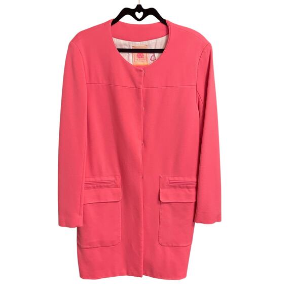 Vilagallo Jackets & Blazers - Vilagallo Bright Pink Snap Button Up Long Jacket Womens Size 44 / US XL